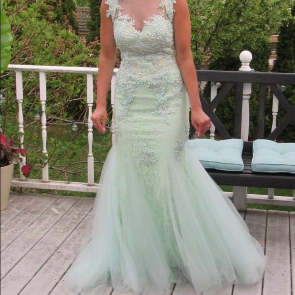 Rachel Allen Prom Dress Green Sparkles - Picture 3 of 6